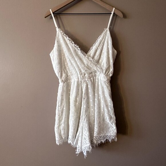 Women's M Show Me Your Mumu Olympia Romper White Chiffon Polka Dot Lined - Picture 2 of 12